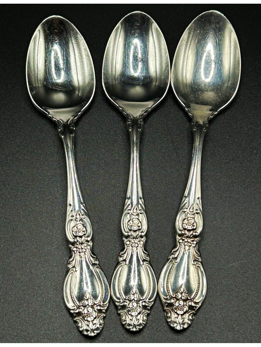 Vintage Set Of 3 Oneida Frederick ll Heirloom Floral Handle Spoons
